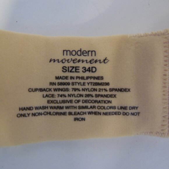 Modern Movement 3-D curves Nude Colored Bra Size 34D YT2BM236 MODMOV3DWR-500 - Picture 9 of 9